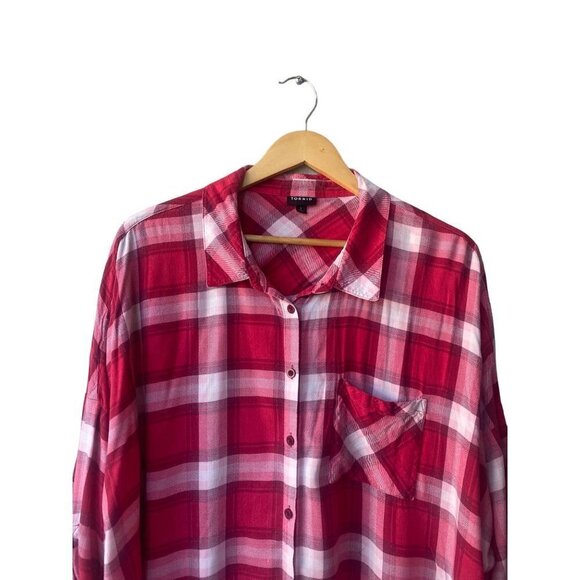 Torrid Long Sleeve Red Pink Plaid 3/4 Roll Tab Sleeves Button Down 3XL - Picture 5 of 10